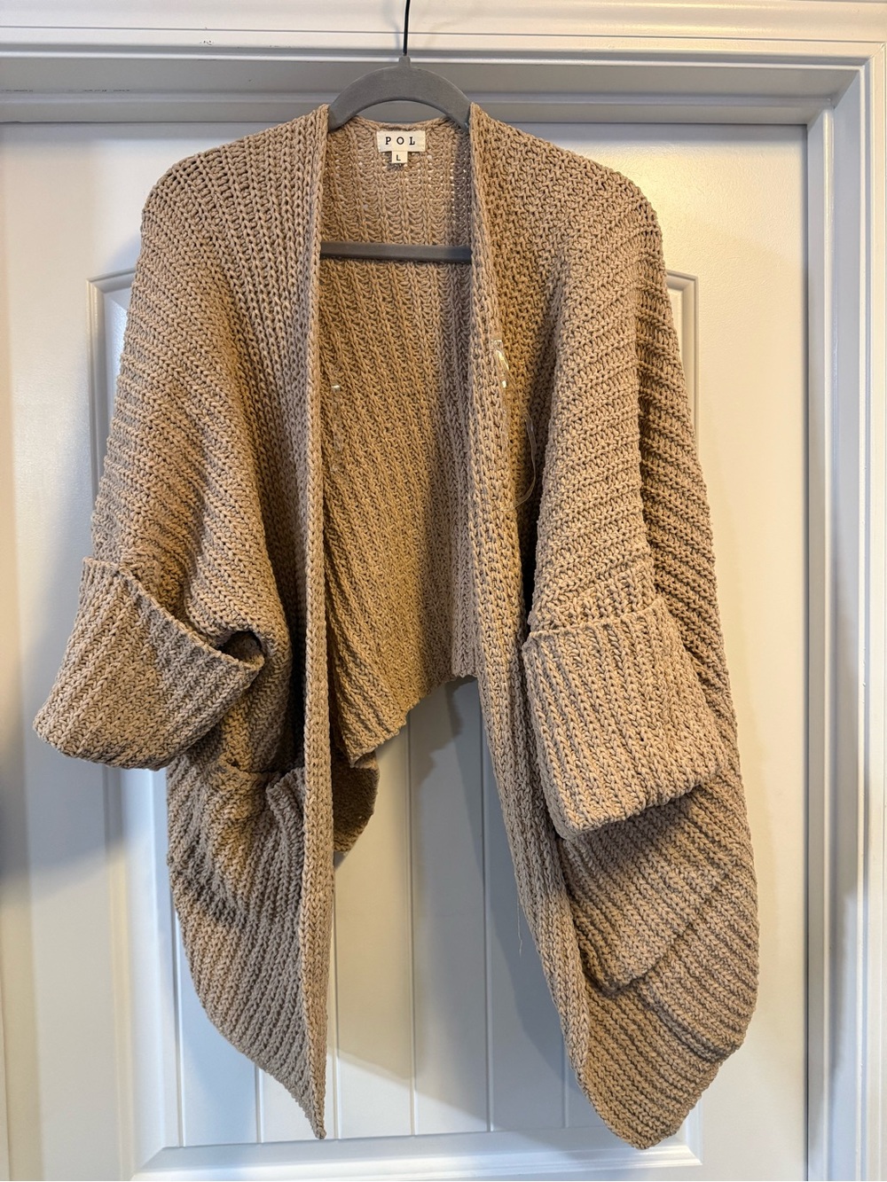 POL Cozy Open-Front Knit Cardigan - Taupe